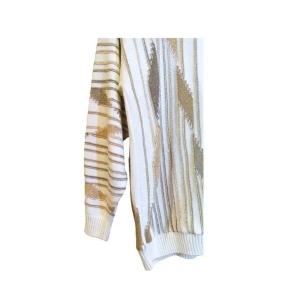 Vintage 80's Protegé Collection Men Sweater XL Cream Brown 3D Geometric Striped